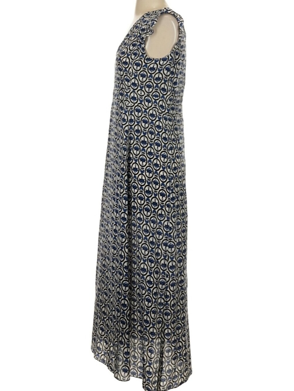 'S Max Mara Navy & White Printed V-Neck Floral Maxi Dress (US 2) - Picture 4 of 5